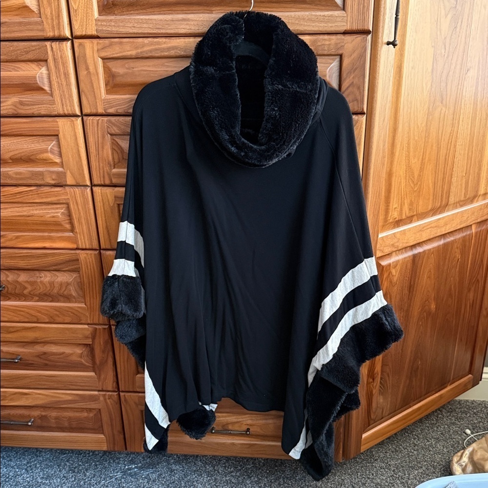 Black Poncho with White Stripes